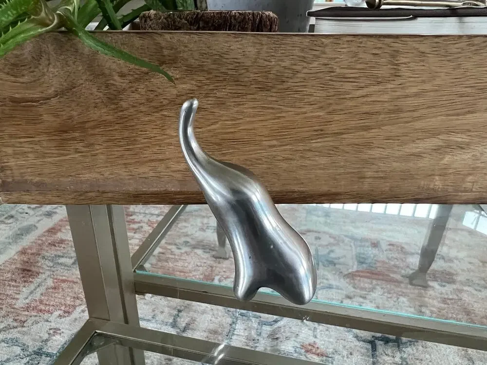 Modernist Silver-Tone Elephant Ring Holder Cast Metal Artist Signed 2.5in